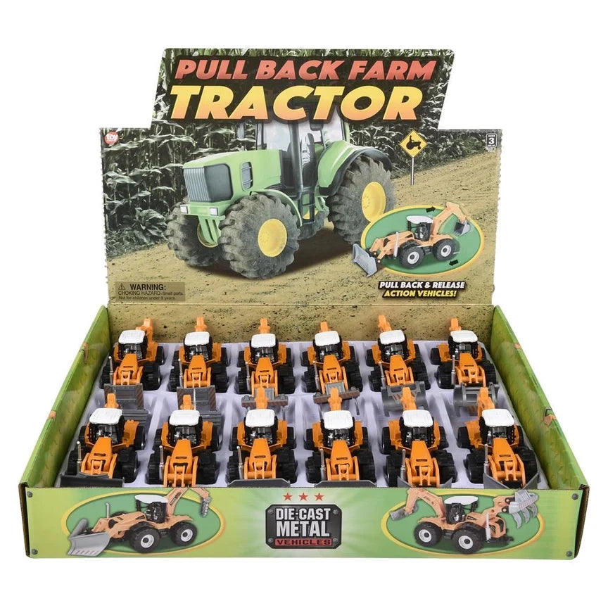 7" Diecast Pull Back Farm Tractor Assortment