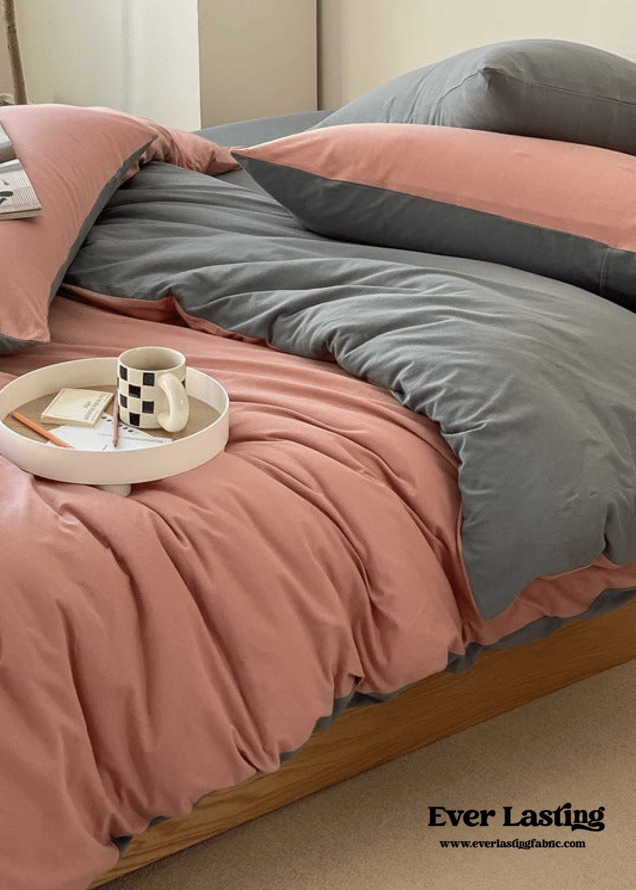 Duo Earth Tone Jersey Knit Bedding Set / Pink Beige