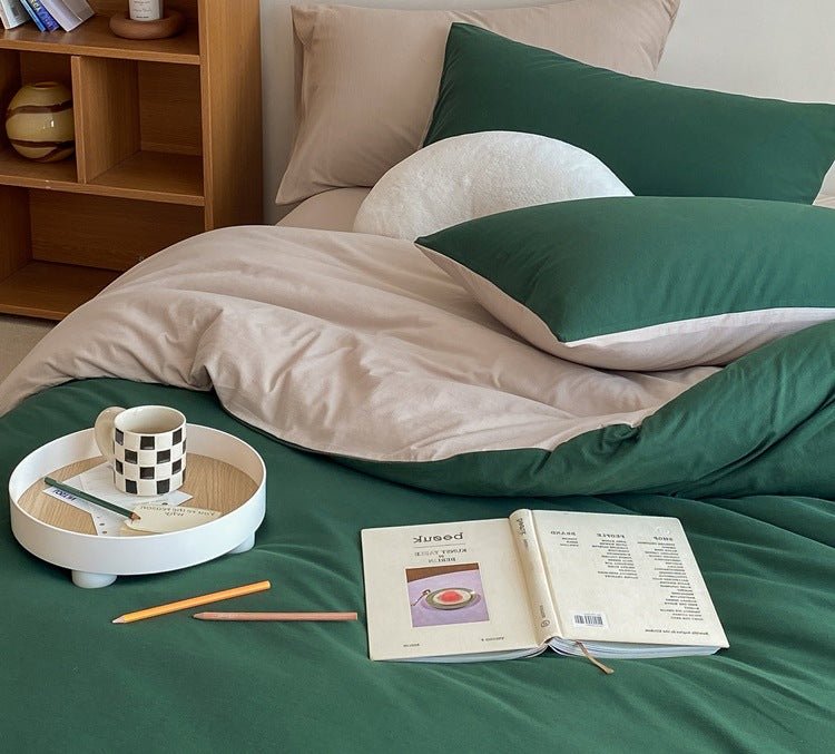 Duo Earth Tone Jersey Knit Bedding Set / White Beige
