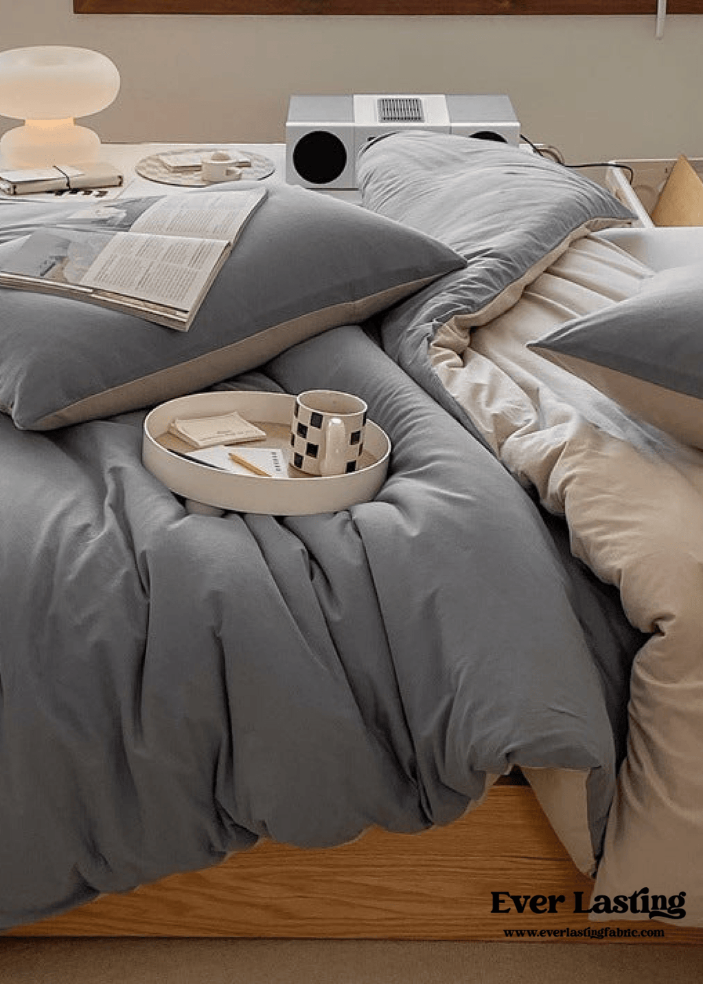 Duo Earth Tone Jersey Knit Bedding Set / White Beige