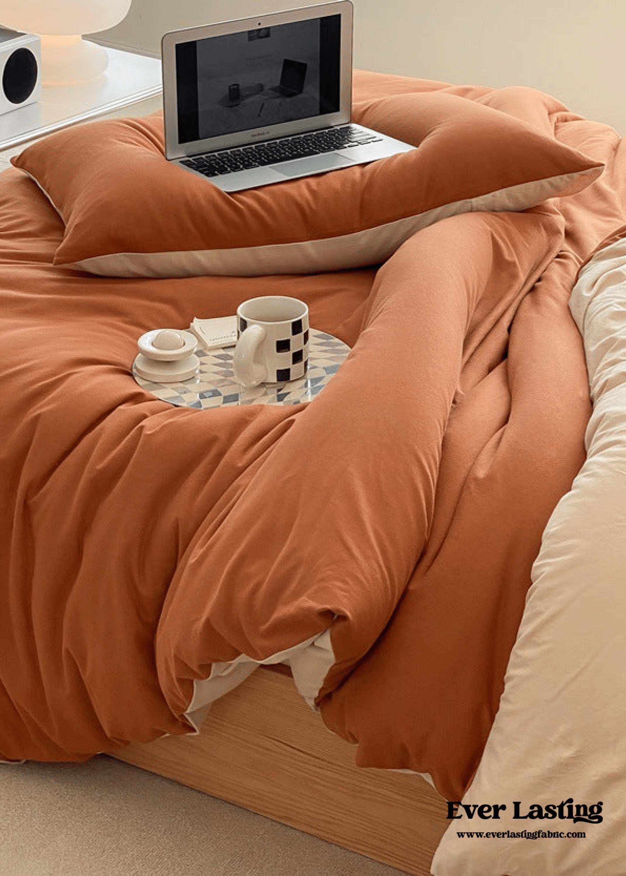 Duo Earth Tone Jersey Knit Bedding Set / White Beige