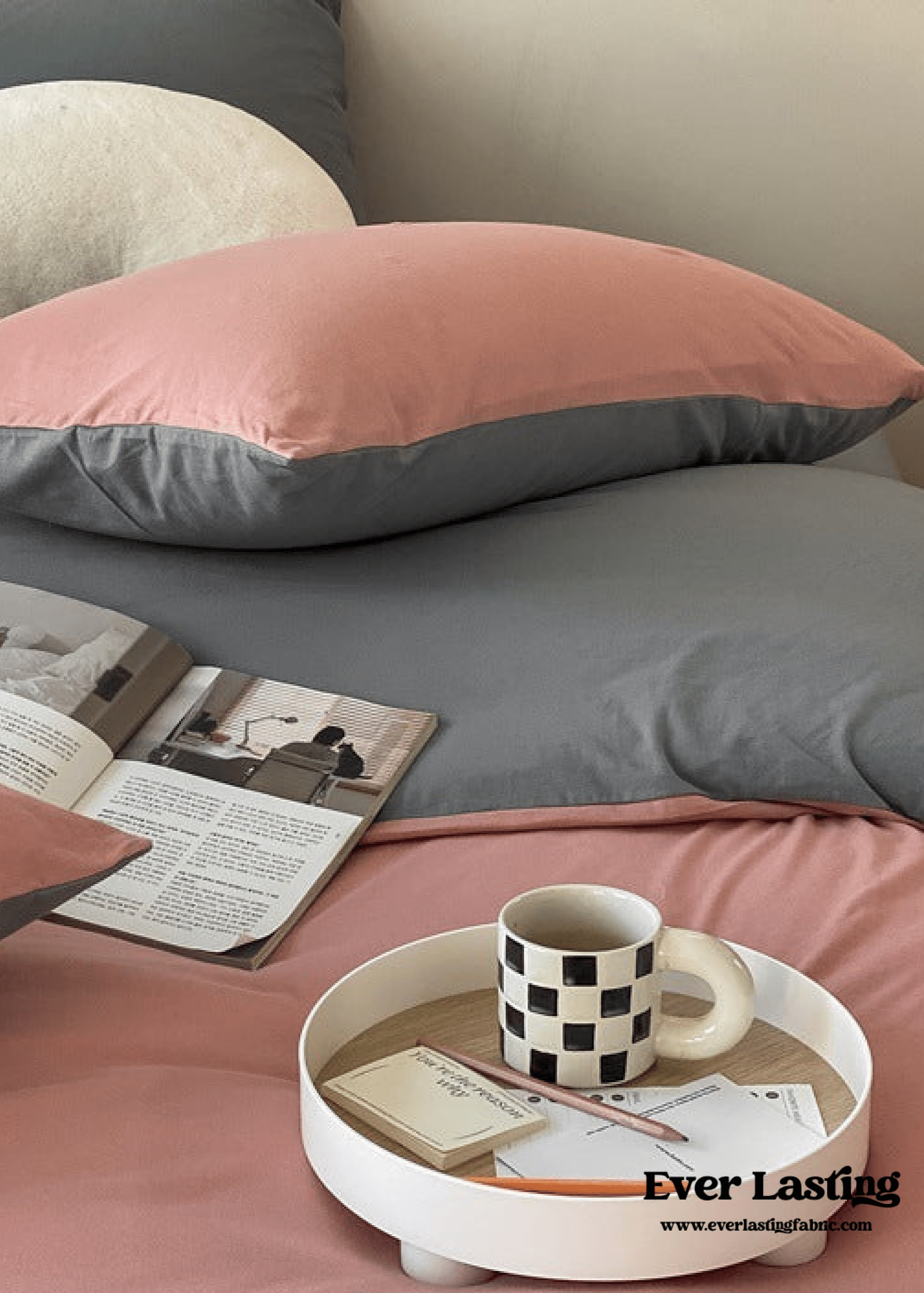 Duo Earth Tone Jersey Knit Bedding Set / White Beige