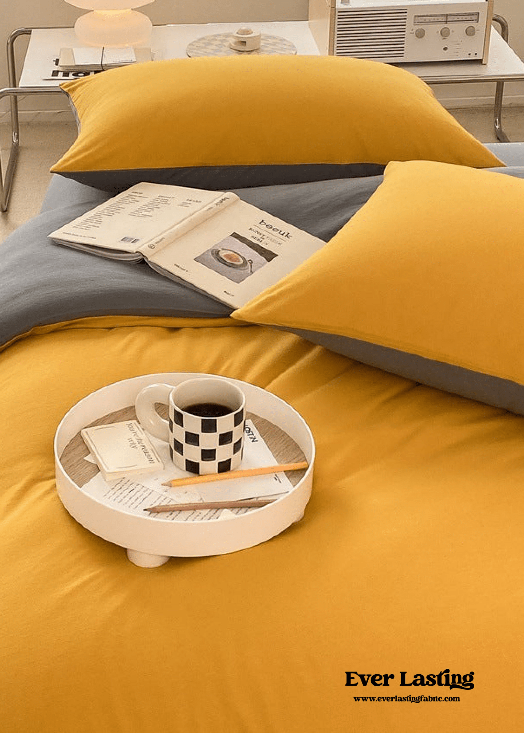 Duo Earth Tone Jersey Knit Bedding Set / White Beige
