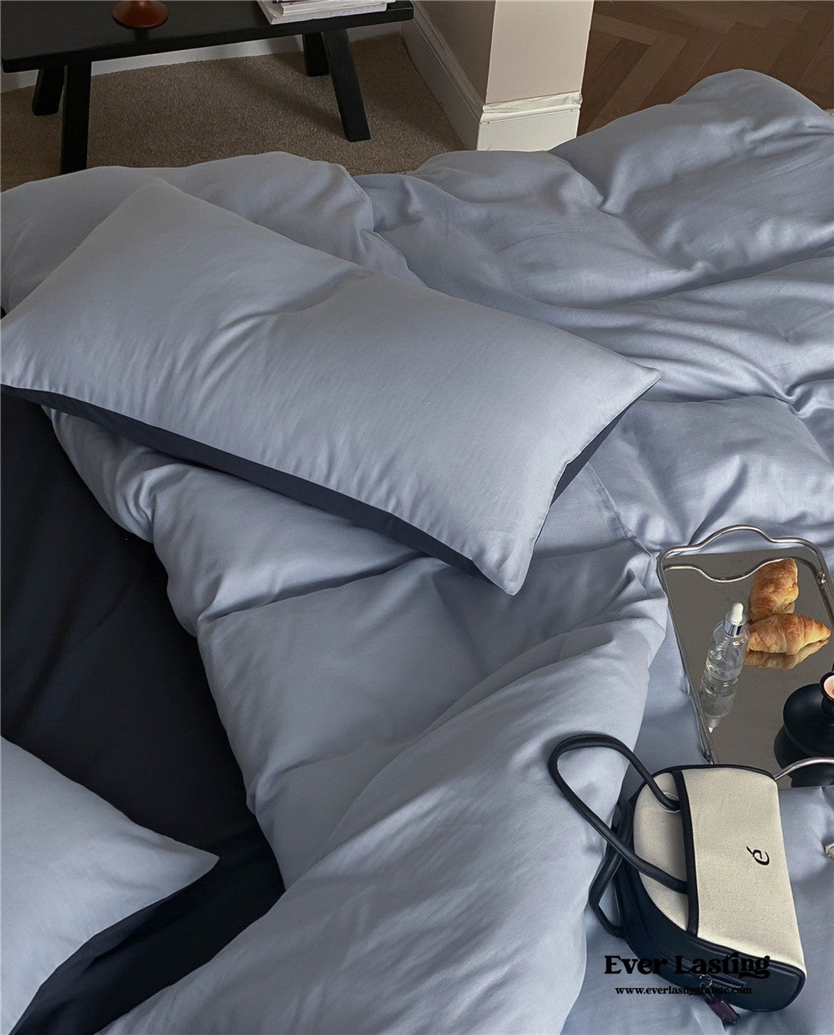DUO Minimal Double Layer Washed Cotton Bedding Set / Khaki + Brown