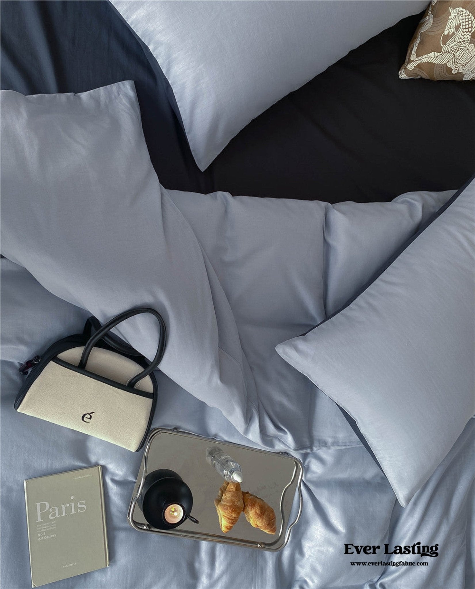 DUO Minimal Double Layer Washed Cotton Bedding Set / Khaki + Brown