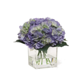 Blue & White Hydrangea Flowers In Glass Vase