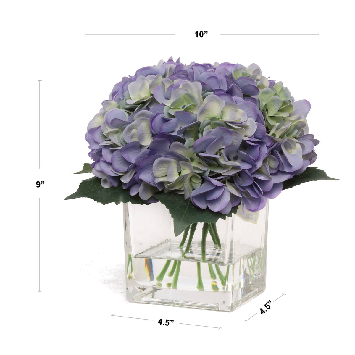 Blue & White Hydrangea Flowers In Glass Vase