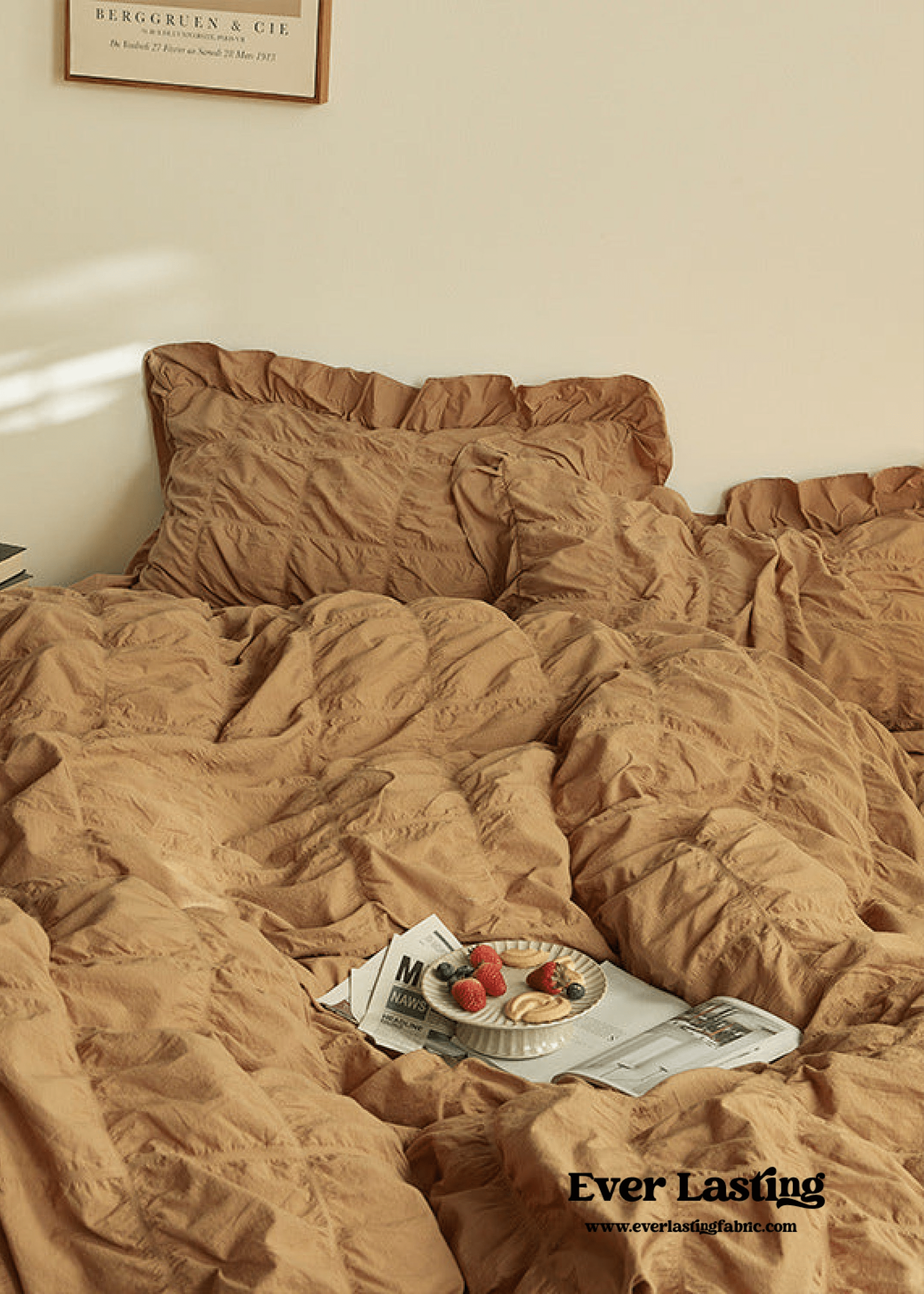 Earth Tone Marshmallow Puff Ruffle Bedding Set / Pumpkin Brown