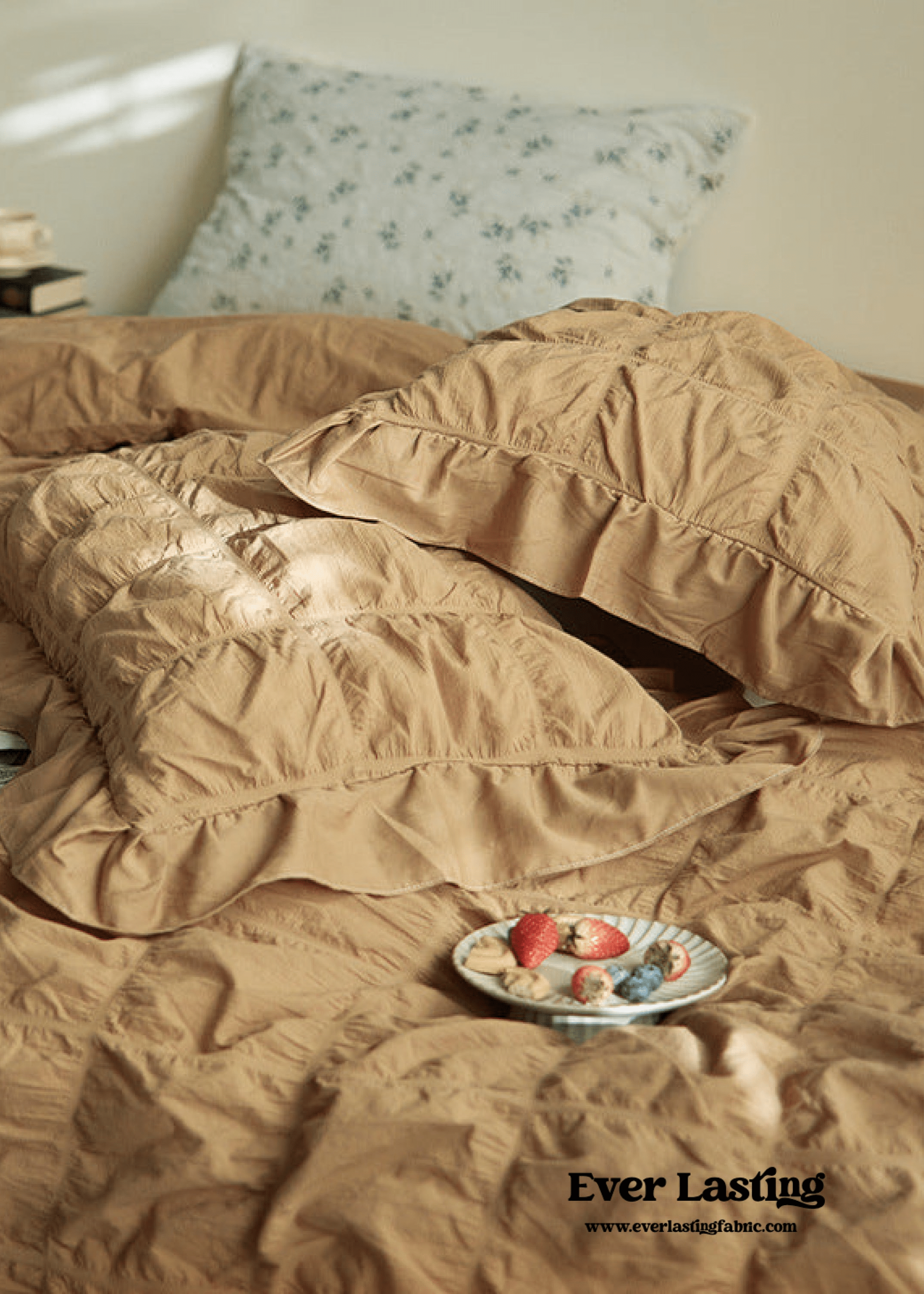 Earth Tone Marshmallow Puff Ruffle Bedding Set / Pumpkin Brown
