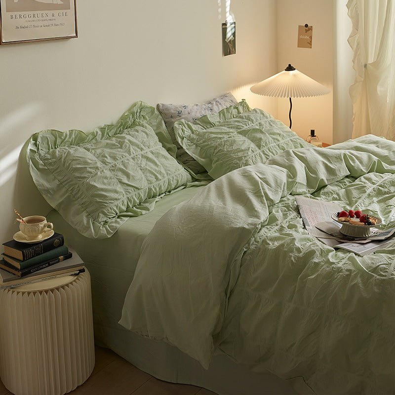 Earth Tone Marshmallow Puff Ruffle Bedding Set / Pumpkin Brown