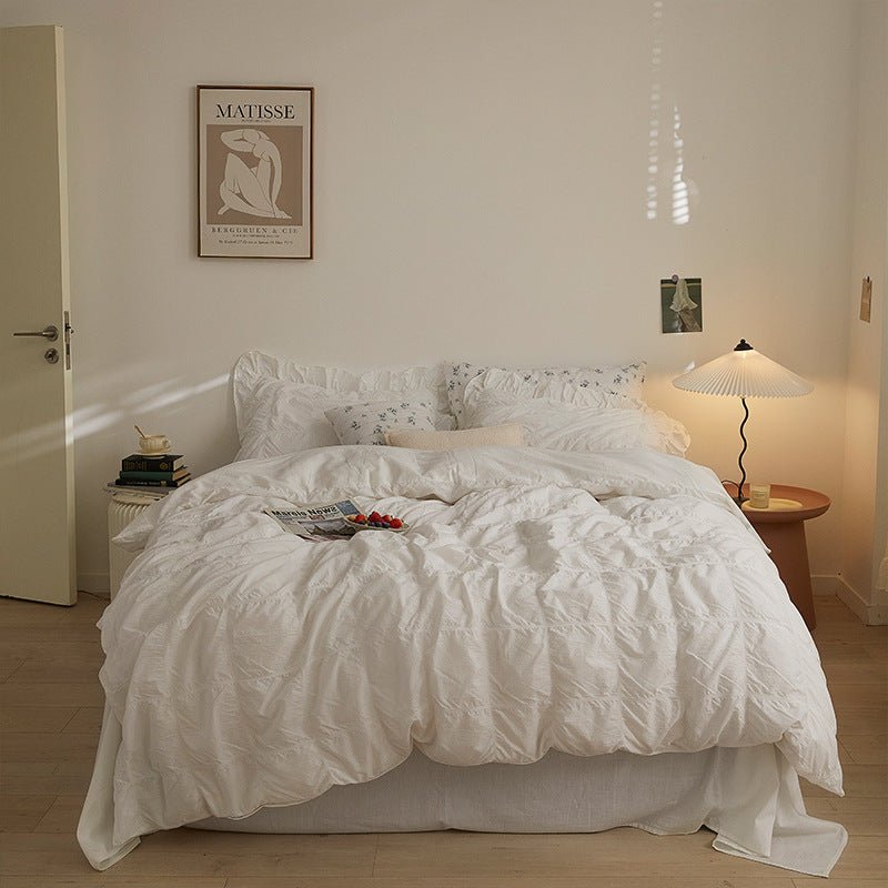 Earth Tone Marshmallow Puff Ruffle Bedding Set / Pumpkin Brown