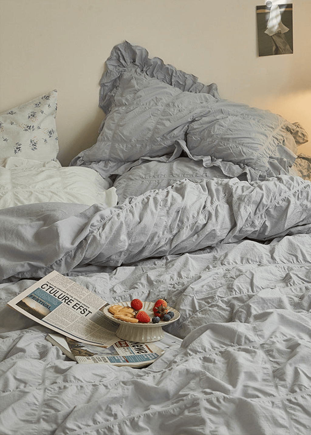 Earth Tone Marshmallow Puff Ruffle Bedding Set / Rust Pink