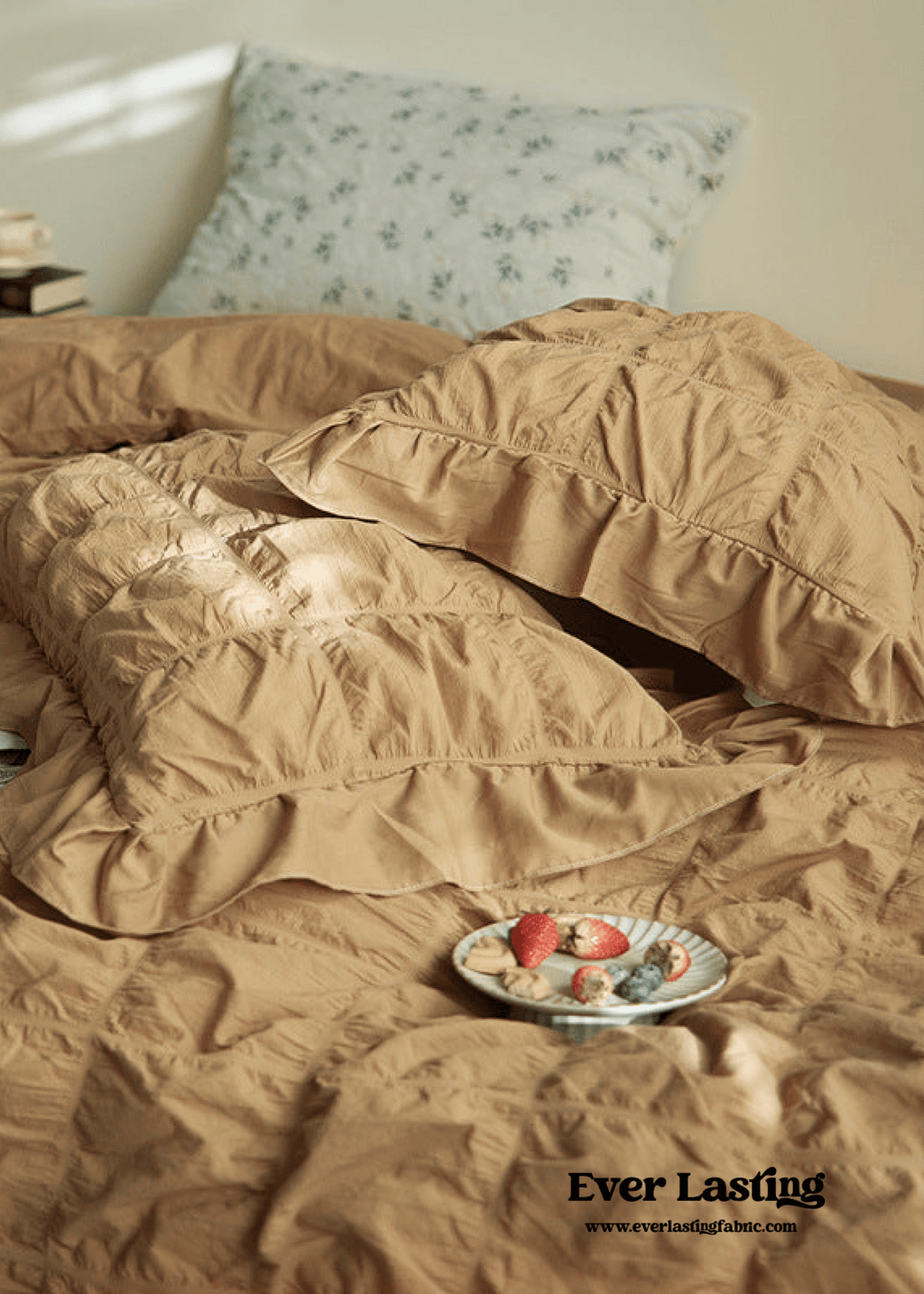 Earth Tone Marshmallow Puff Ruffle Bedding Set / Rust Pink