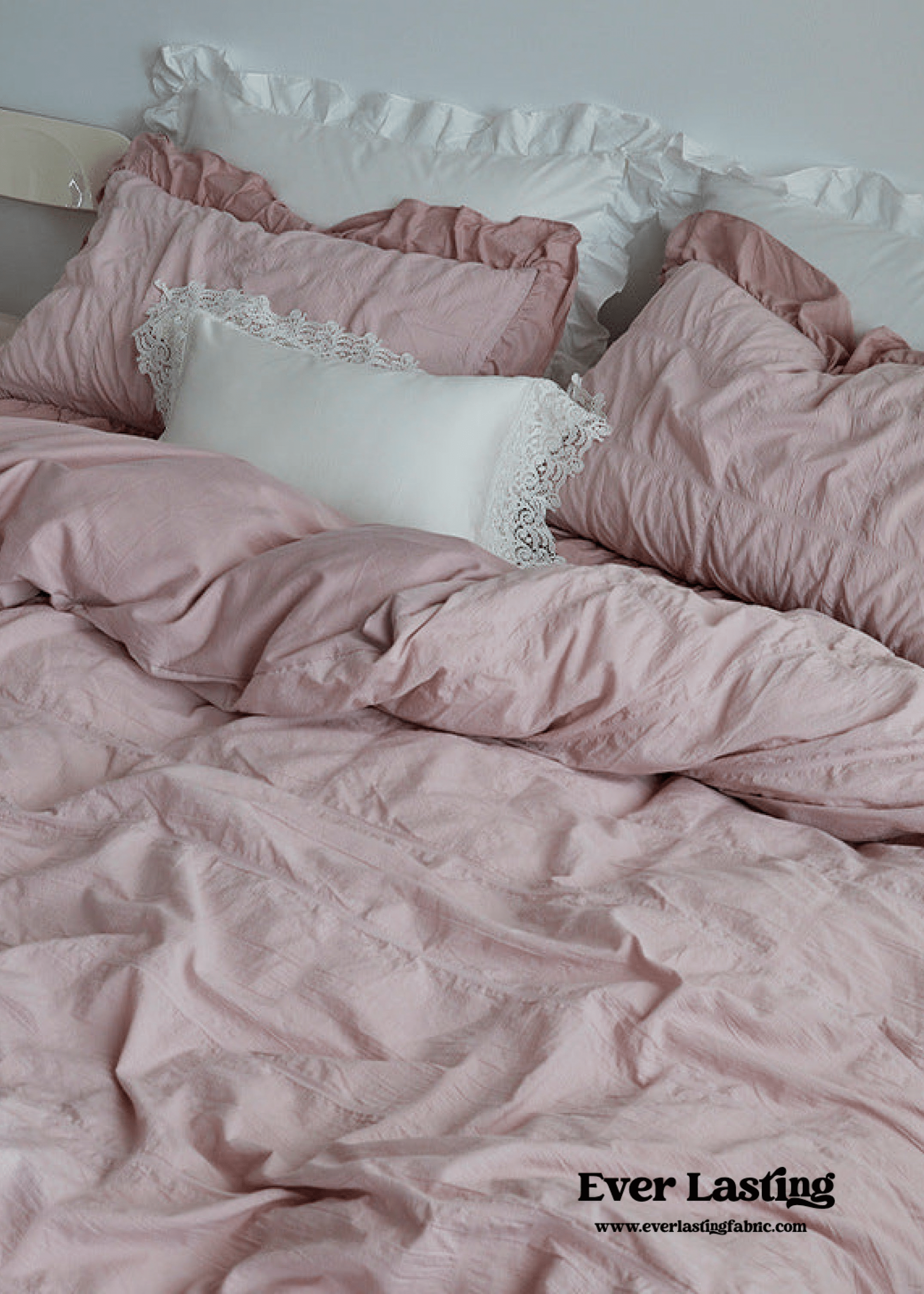 Earth Tone Marshmallow Puff Ruffle Bedding Set / Rust Pink