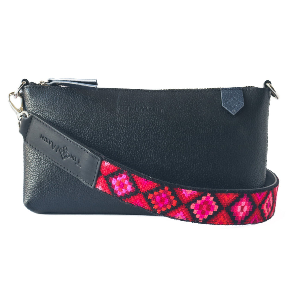 Mai Woven Bag Strap - Poppy with Leather