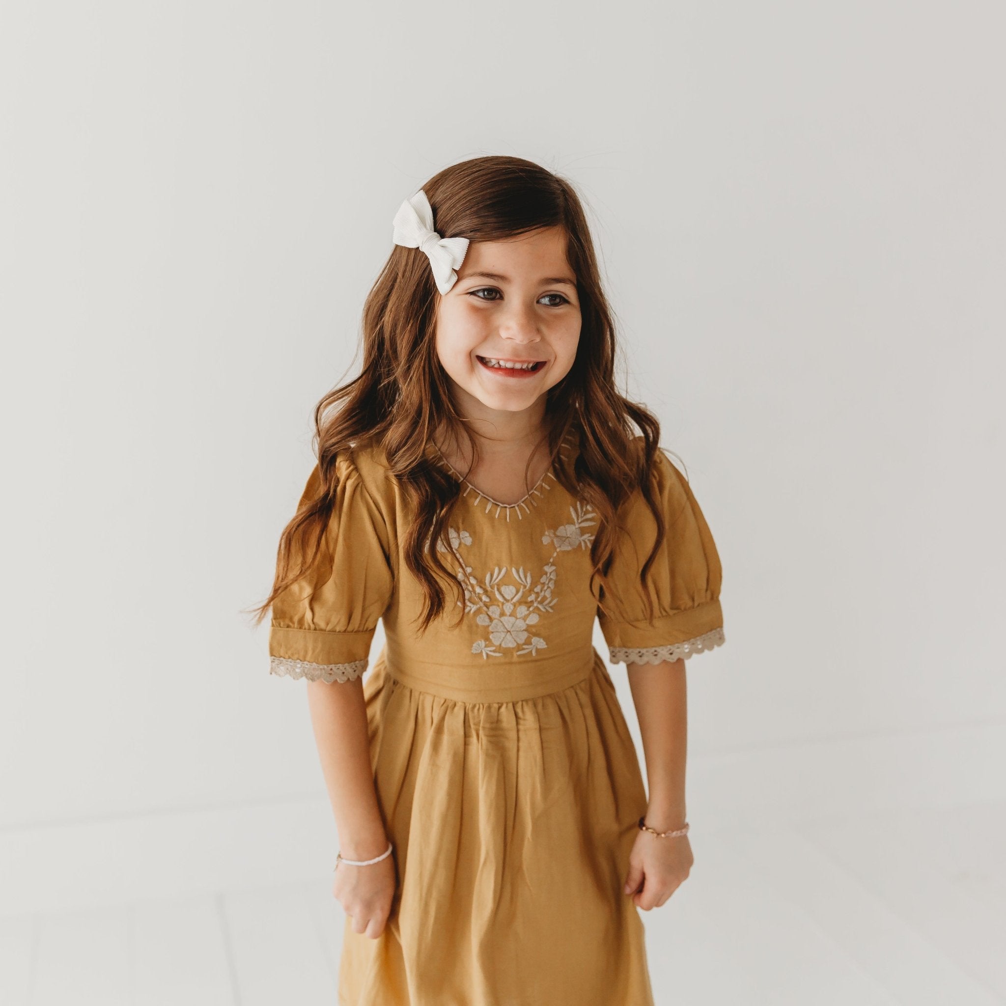 Embroidered yoke with Puff Sleeves