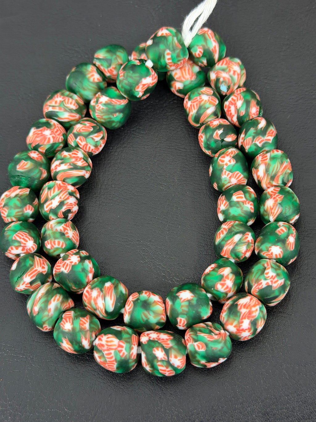 Authentic Fused Krobo Recycled Glass Beads 12–14mm | Green African Glass Beads | Handmade in Ghana