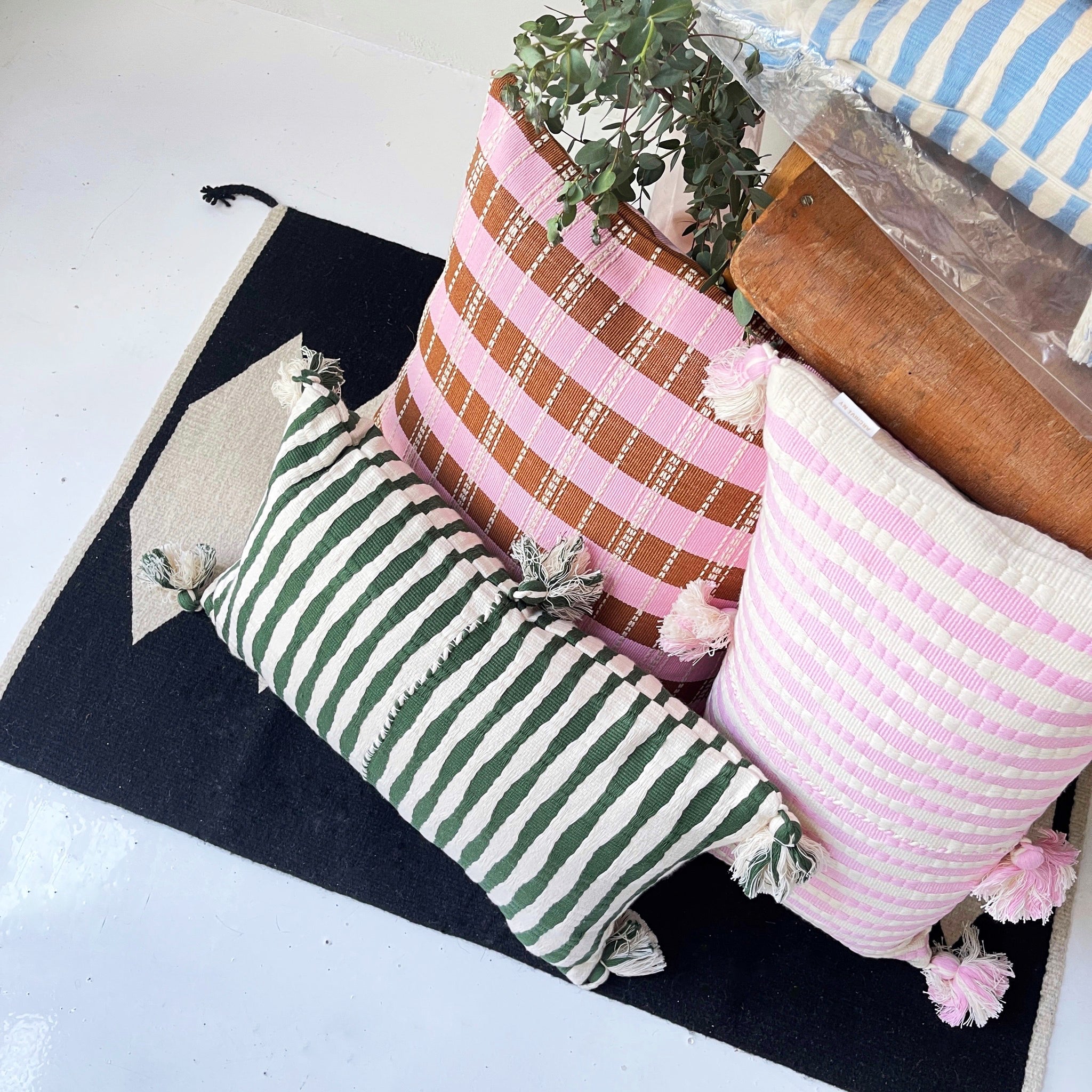 Santiago Grid Pillow - Baby Pink and Umber