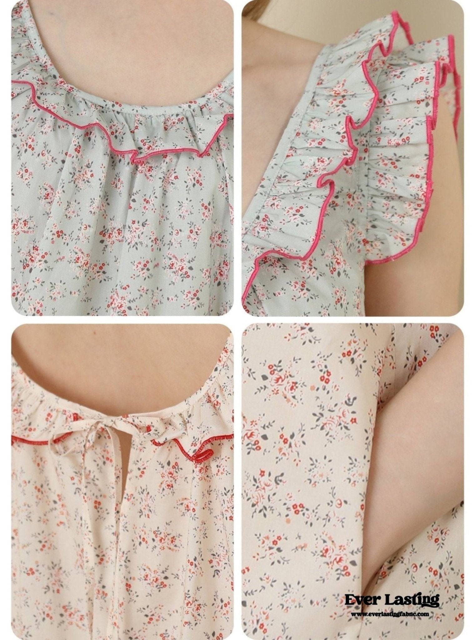 Floral Ruffle Lounge Pajamas Nightgown Dress / Beige
