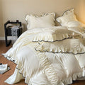 French Pleated Ruffle Bedding Set / Cream