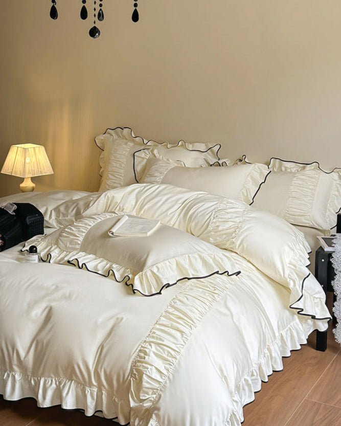 French Pleated Ruffle Bedding Set / Champagne