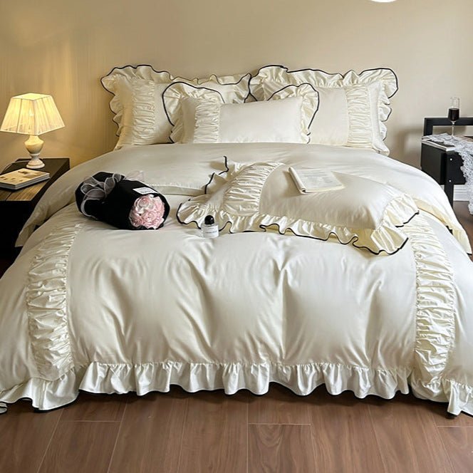 French Pleated Ruffle Bedding Set / Champagne