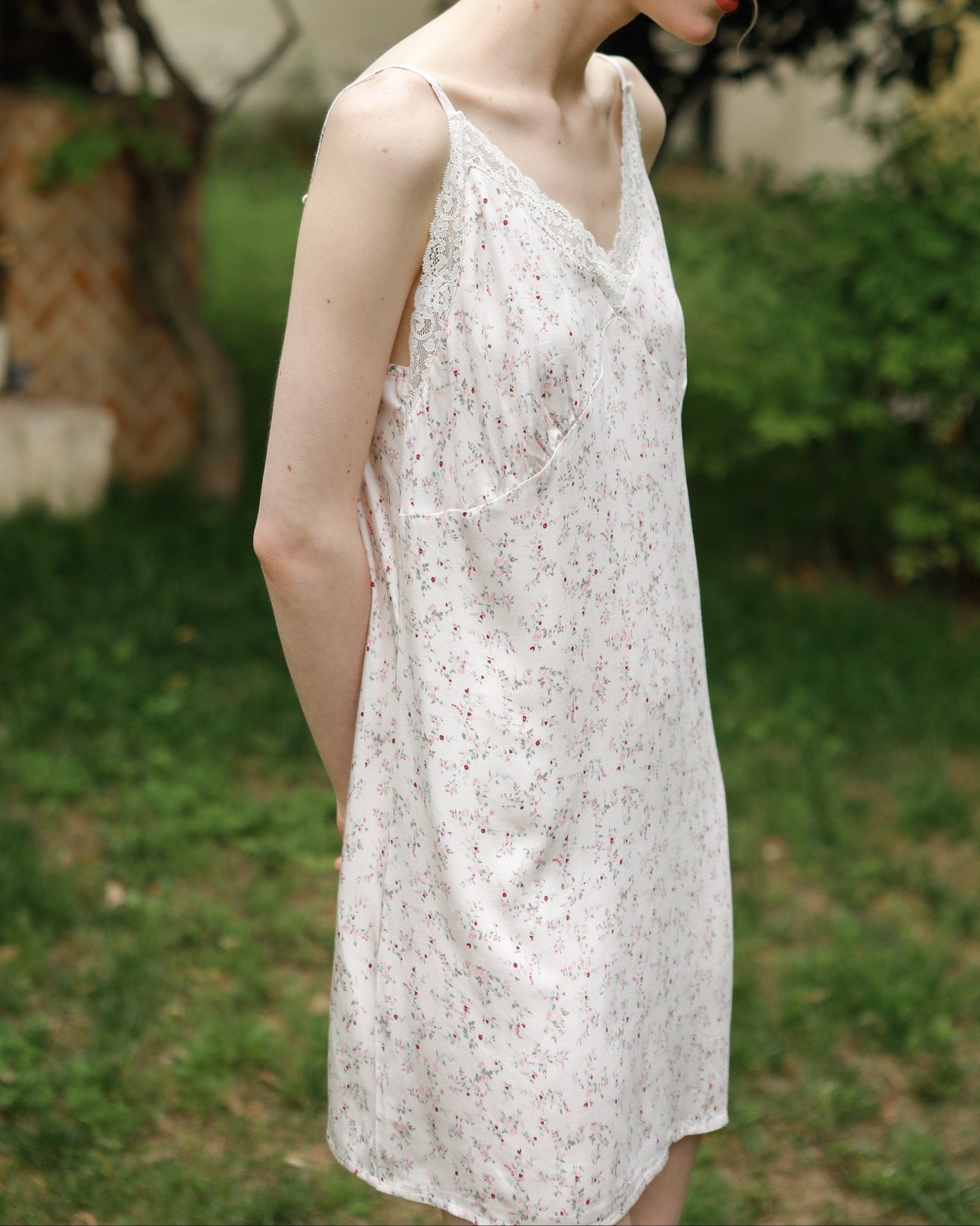 Fresh Floral Nightgown Pajama Dress / White