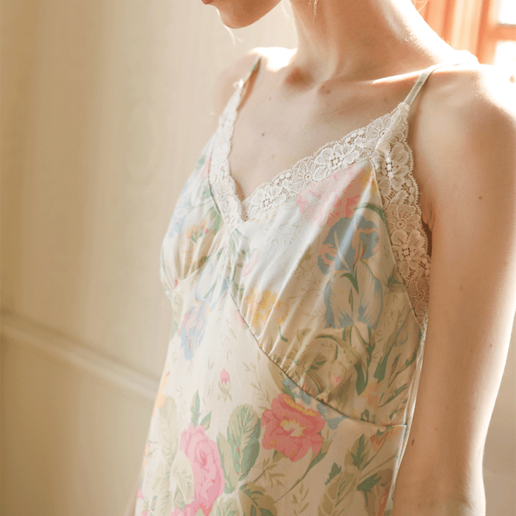 Fresh Floral Nightgown Pajama Dress / Yellow Floral