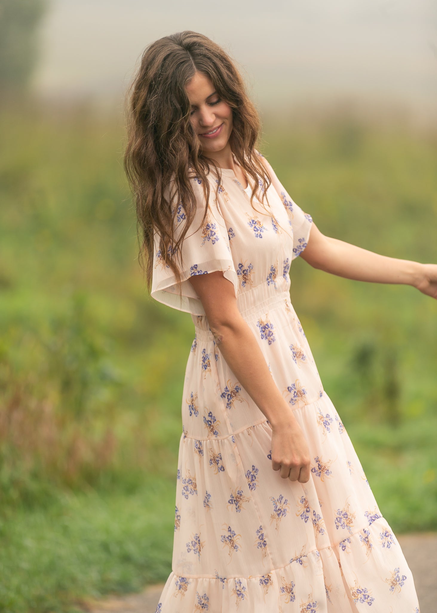 Gina Pink Floral Short Sleeve Tiered Midi Dress