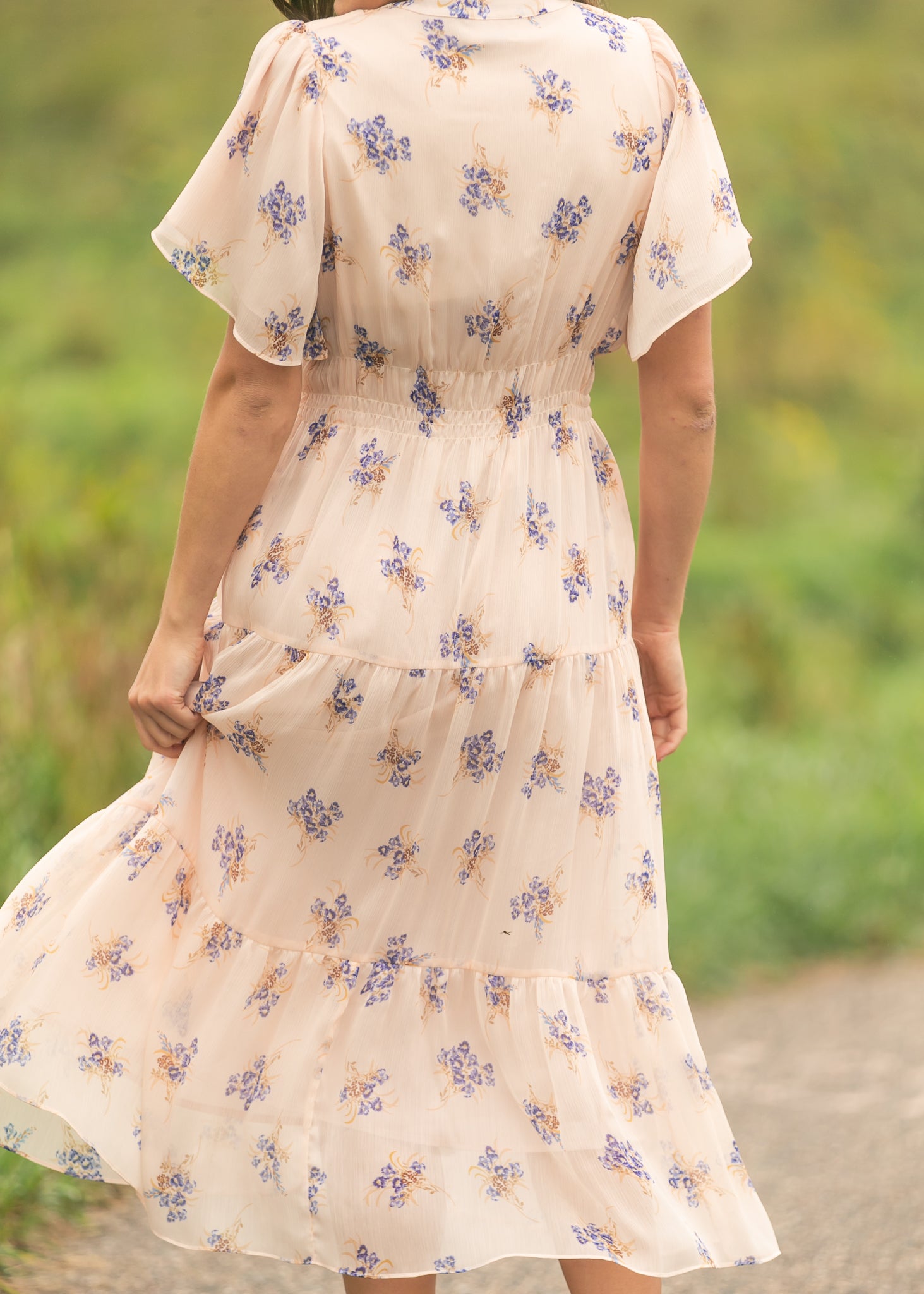 Gina Pink Floral Short Sleeve Tiered Midi Dress