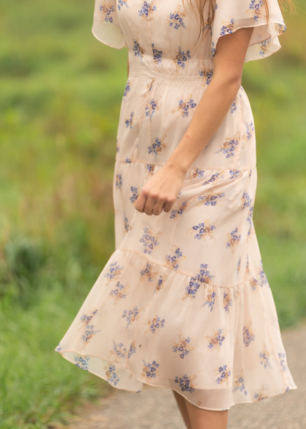 Gina Pink Floral Short Sleeve Tiered Midi Dress