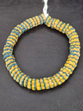 Golden Yellow and Teal Blue Krobo Glass Spacer Beads, Handmade African Recycled Glass Beads, Ghana Beading Supplies