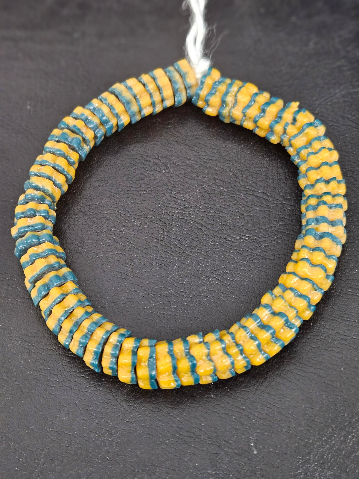 Golden Yellow and Teal Blue Krobo Glass Spacer Beads, Handmade African Recycled Glass Beads, Ghana Beading Supplies