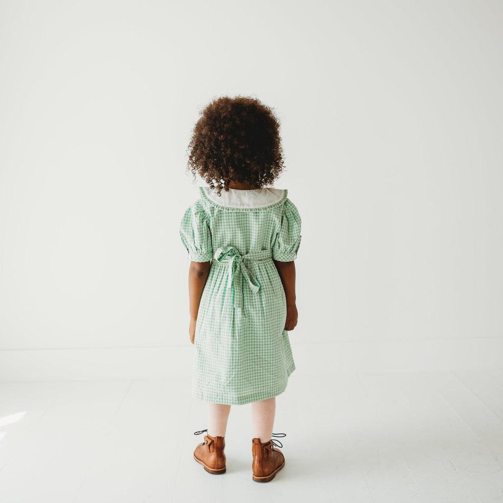 Green Gingham Emb. Mia Dress | Iconic Green Gingham Print