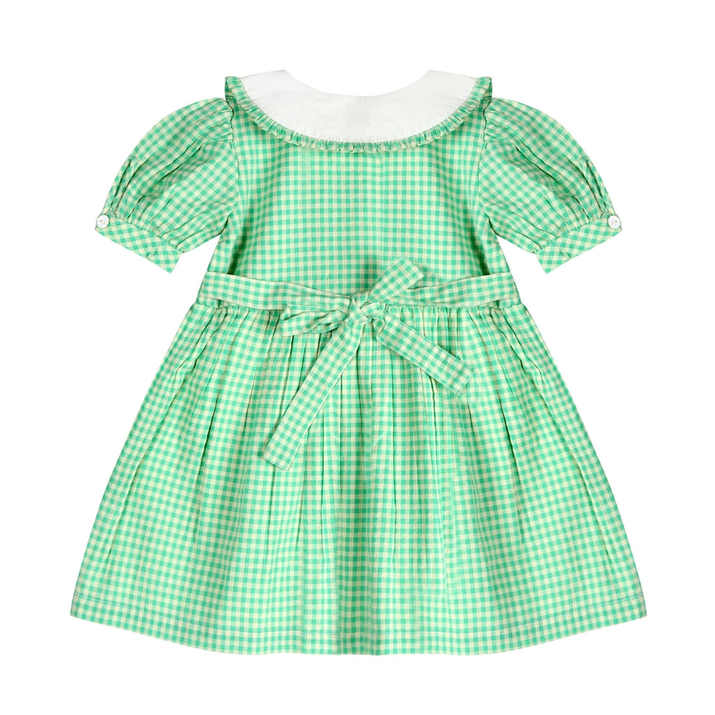 Green Gingham Emb. Mia Dress | Iconic Green Gingham Print