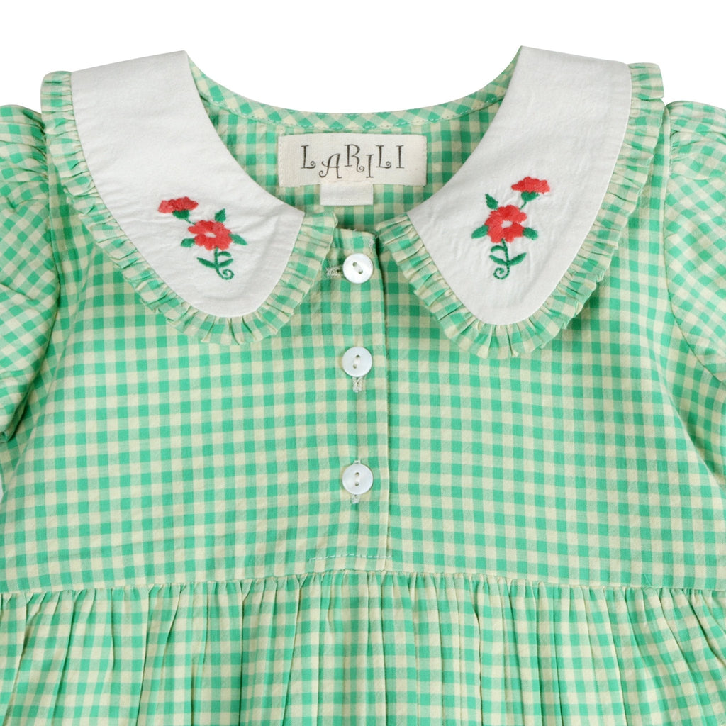 Green Gingham Emb. Mia Dress | Iconic Green Gingham Print