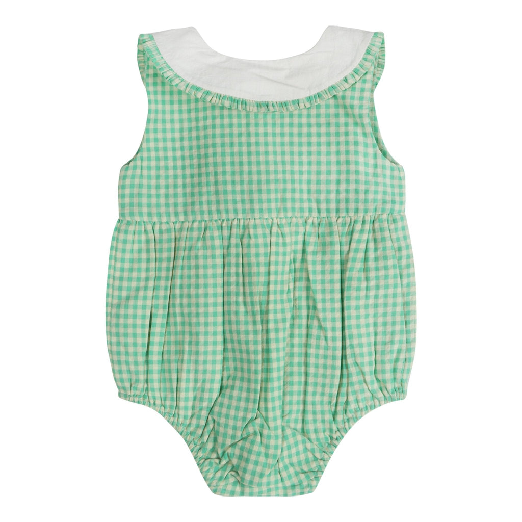 Green Gingham Emb. Mia Girl Romper