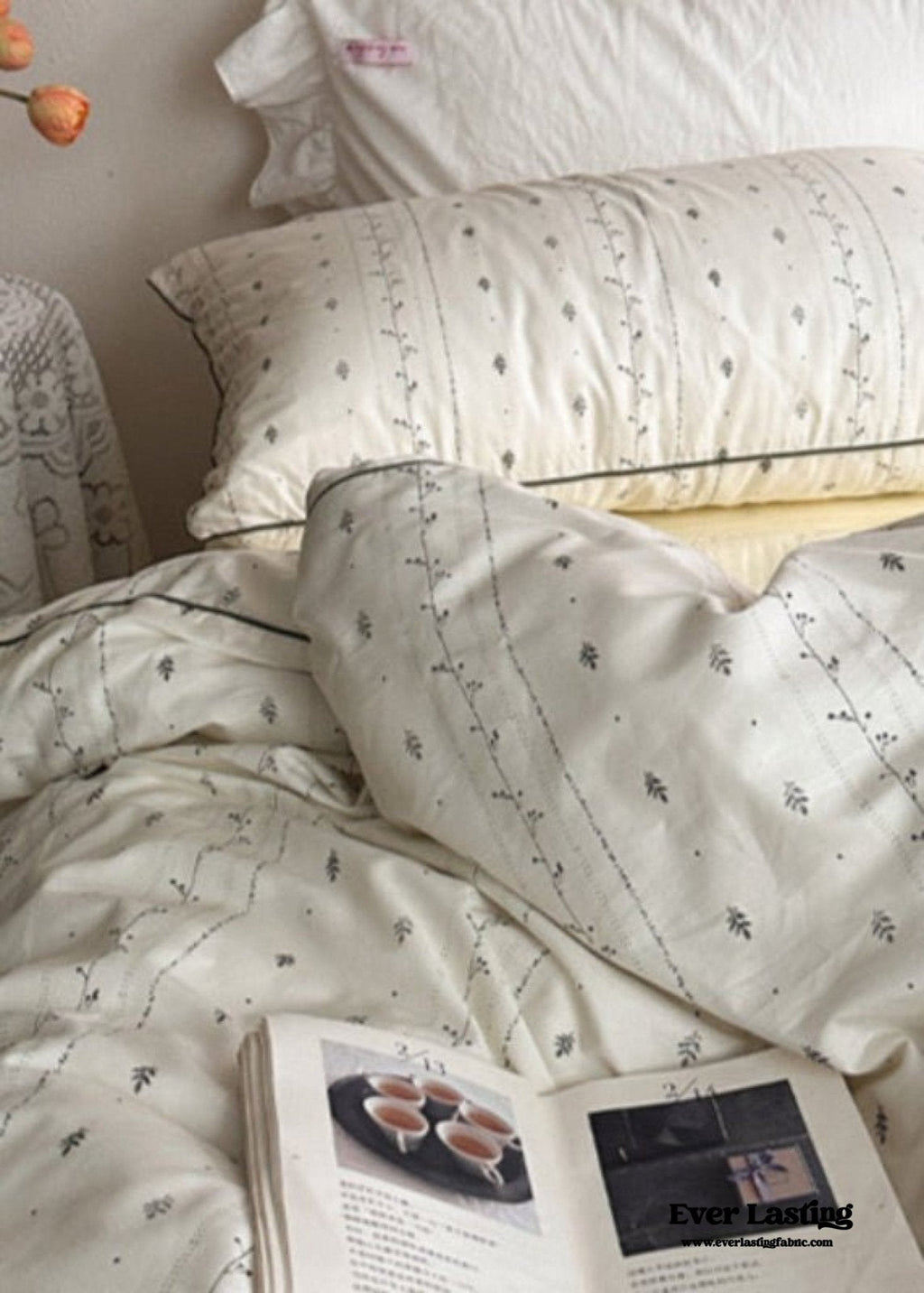 Hannah Vintage Floral Braids Cotton Bedding Set / Beige