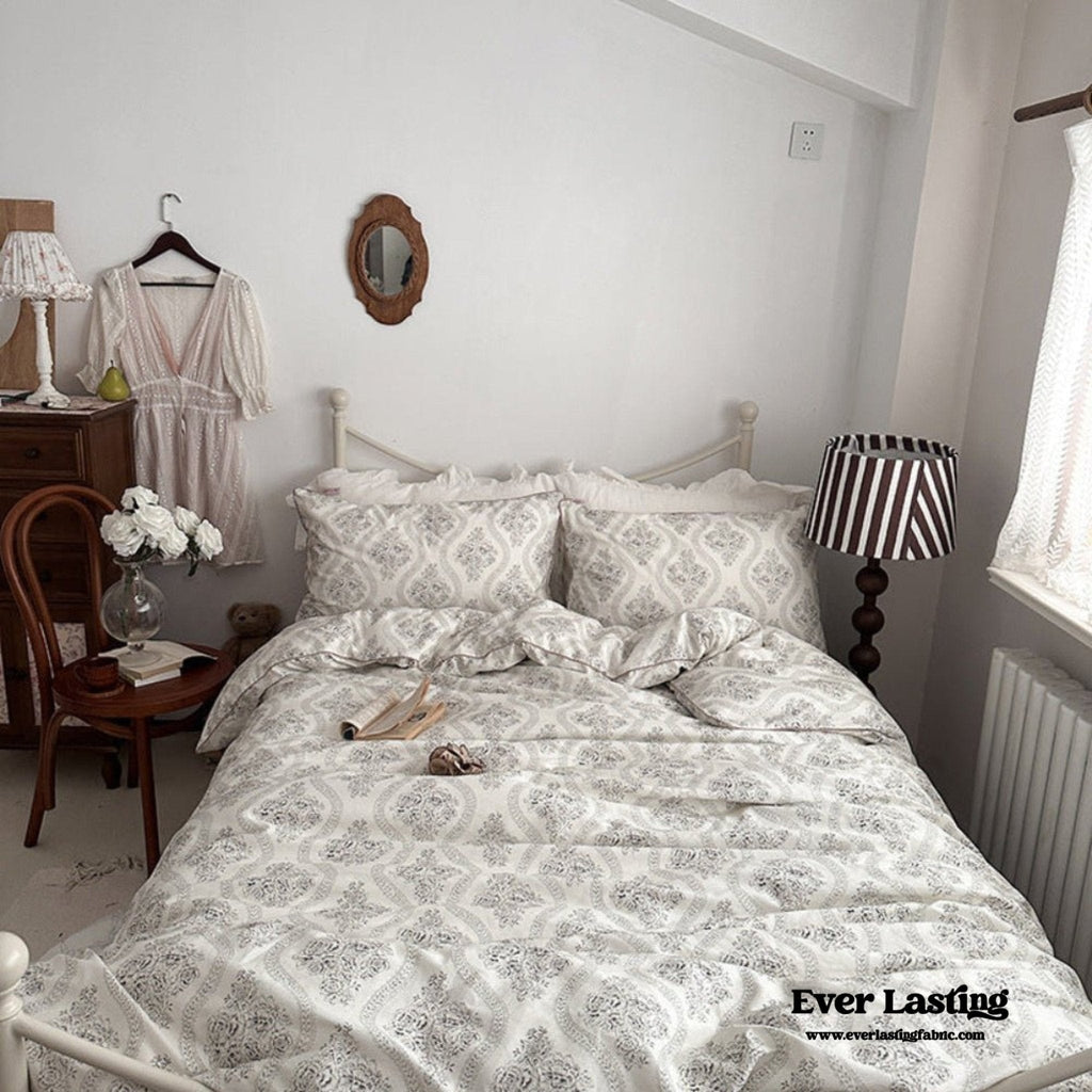 Hannah Vintage Floral Braids Cotton Bedding Set / Beige