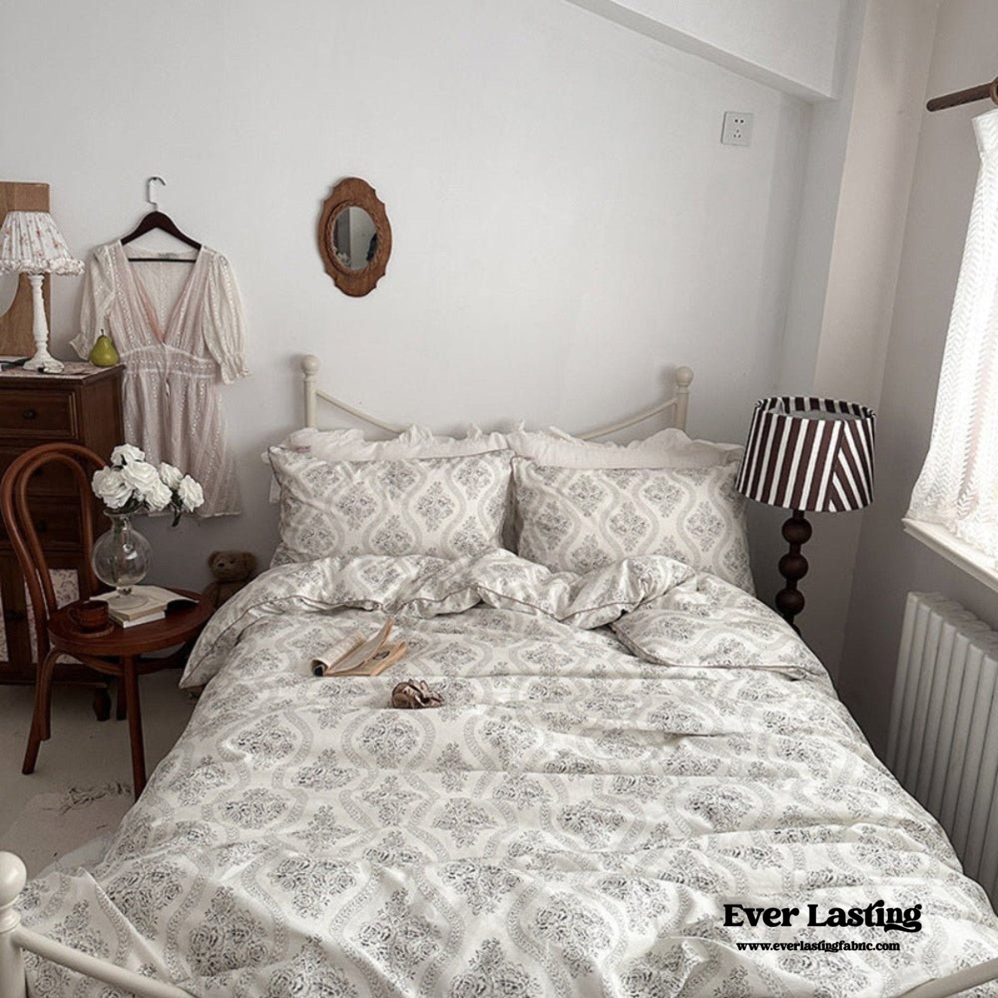 Hannah Vintage Floral Braids Cotton Bedding Set / Beige
