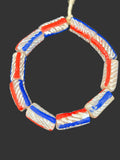 Freedom Stripe Krobo Glass Beads | Red White & Blue Long Tube Beads | Handcrafted Ghana Recycled Glass Beads