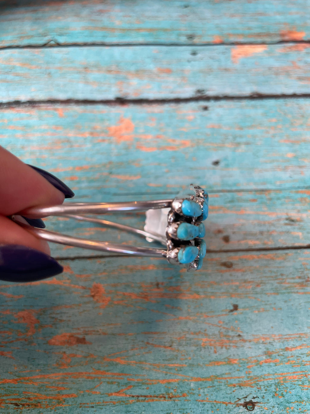 Handcrafted Turquoise And Sterling Silver Cluster Adjustable Cuff Bracelet /