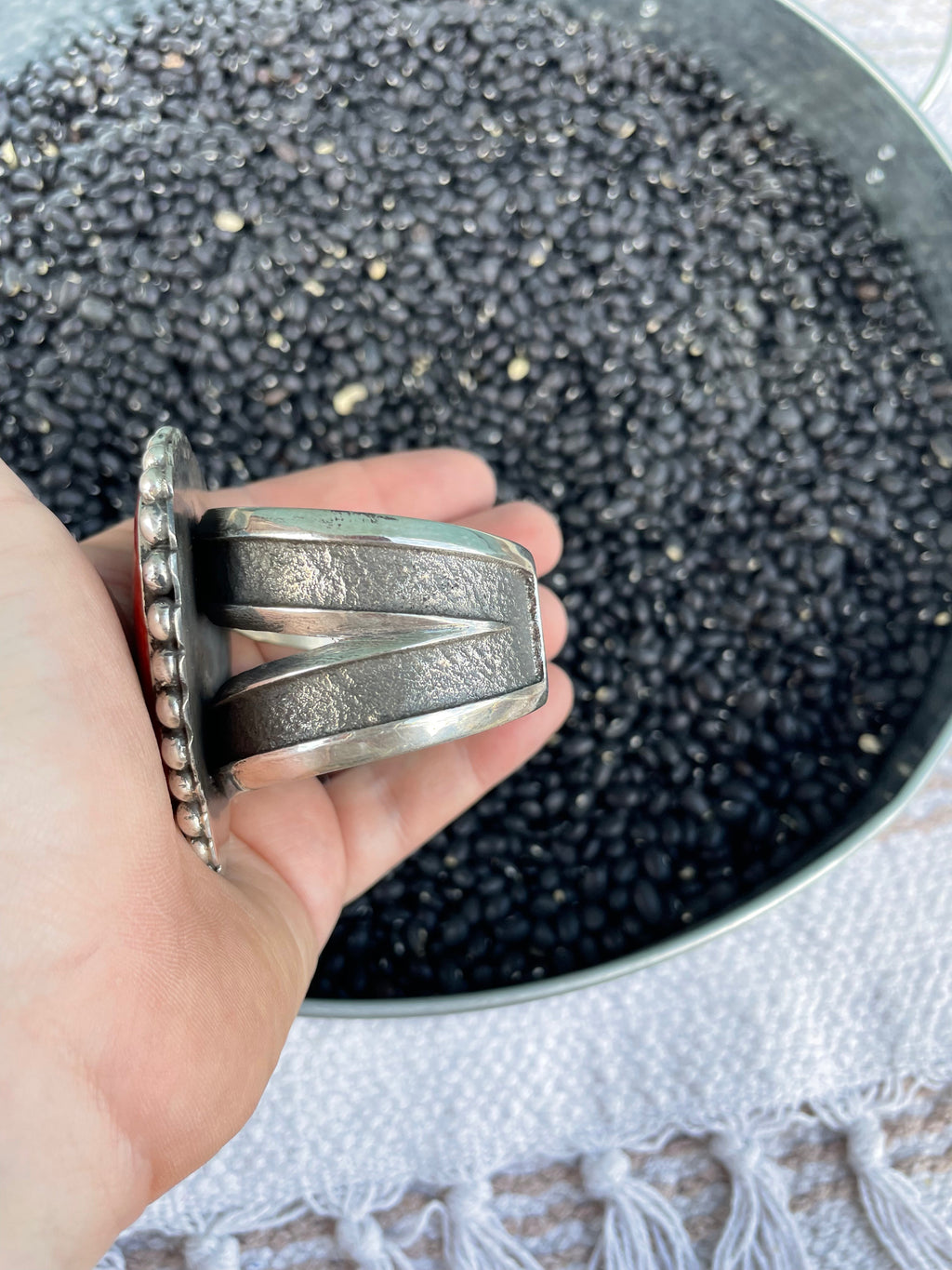 Handcrafted Orange Spiny And Sterling Silver Cuff Bracelet