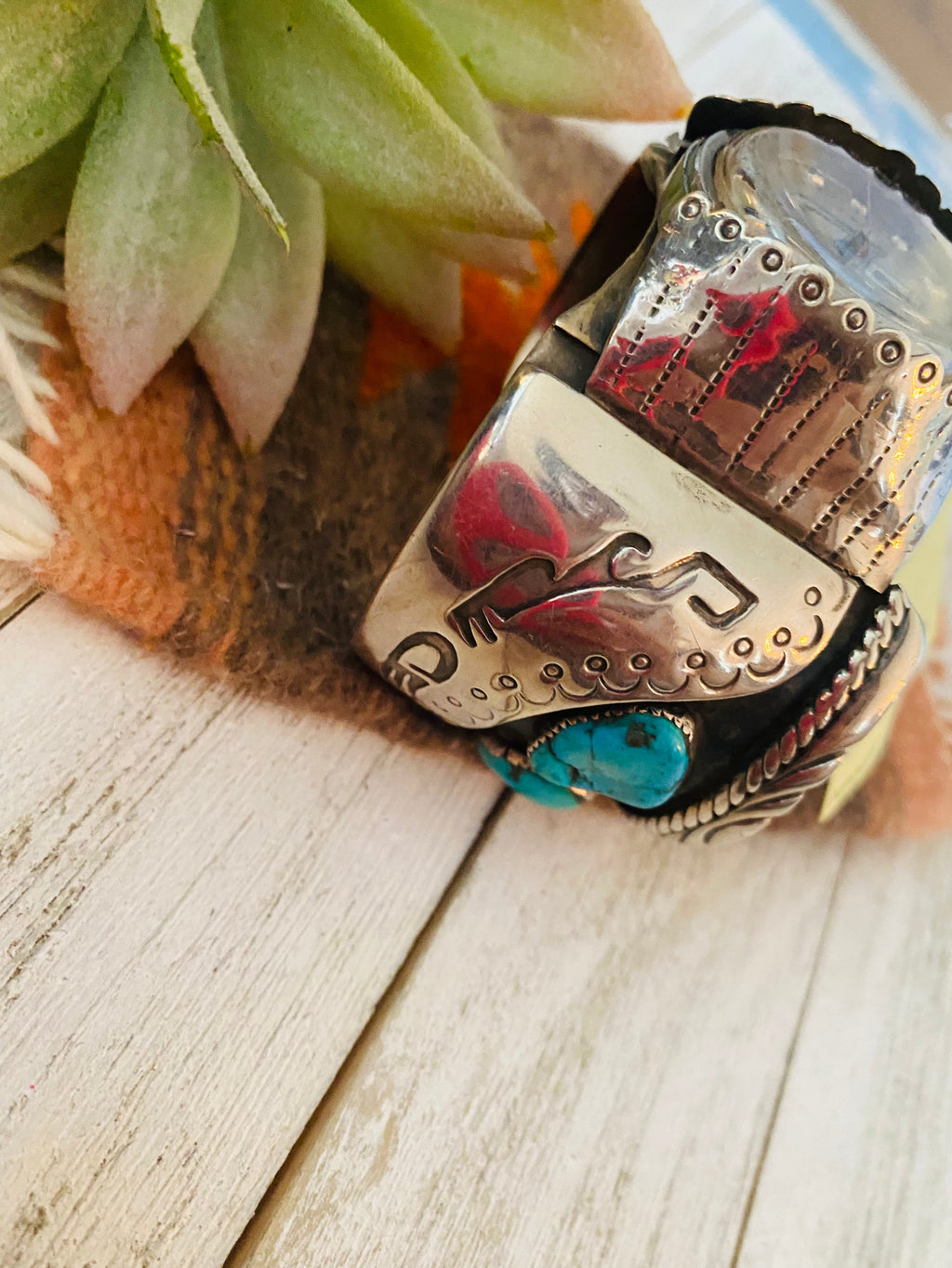 Old Pawn Vintage Handcrafted Turquoise & Sterling Silver Watch Cuff