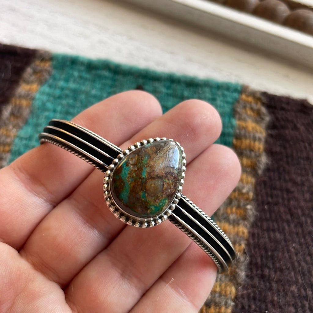 Handcrafted Turquoise And Sterling Silver Cuff Bracelet Signed