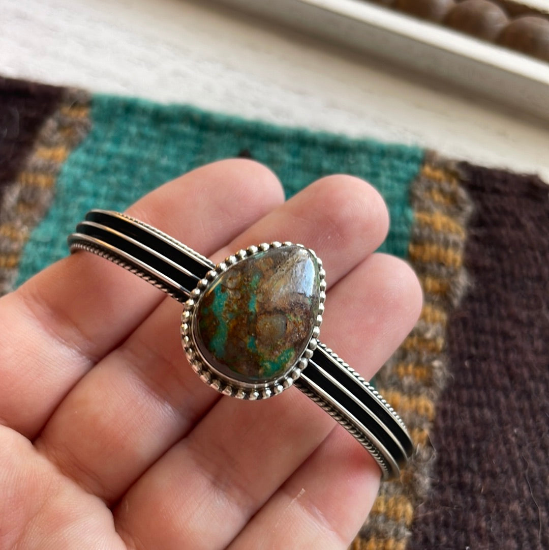Handcrafted Turquoise And Sterling Silver Cuff Bracelet Signed