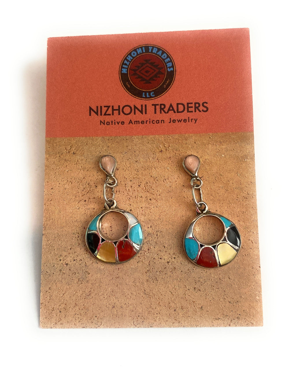 Handcrafted Sterling Silver & Multi Stone Inlay Dangle Earrings