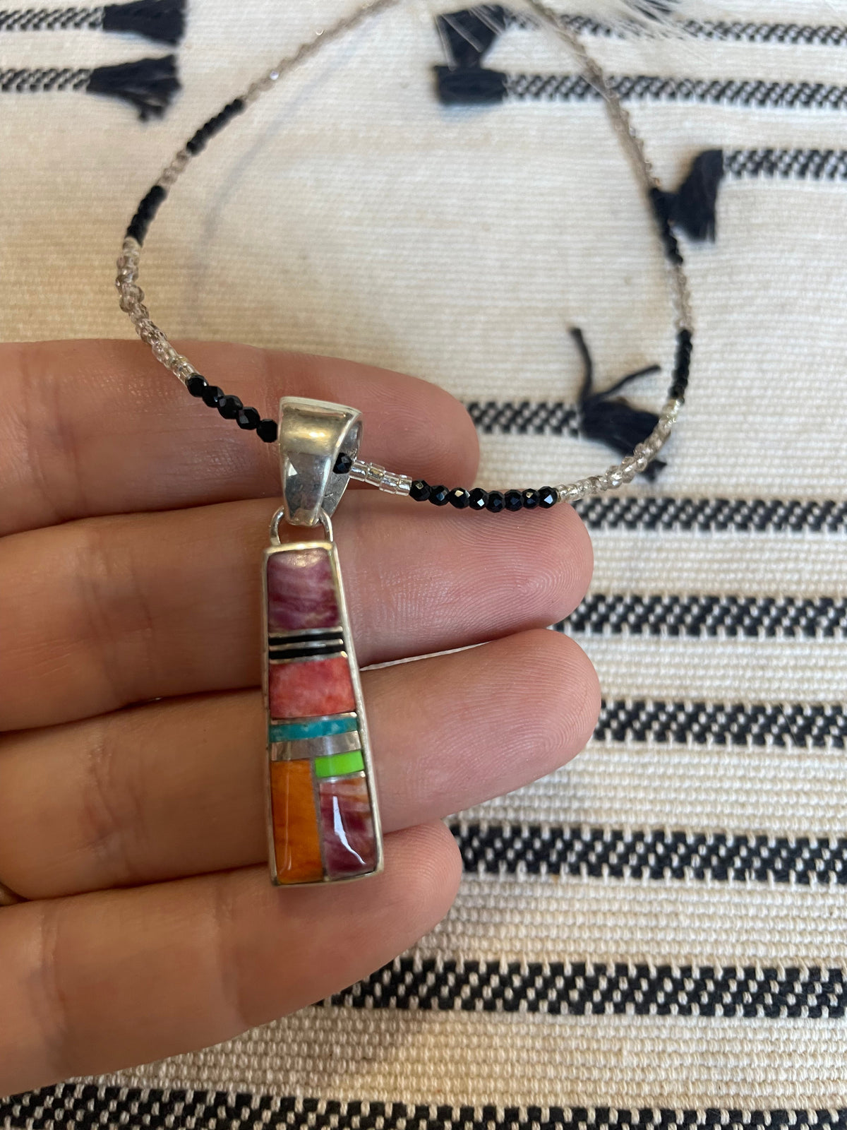 Handcrafted Multi Stone Inlay & Sterling Silver Pendant