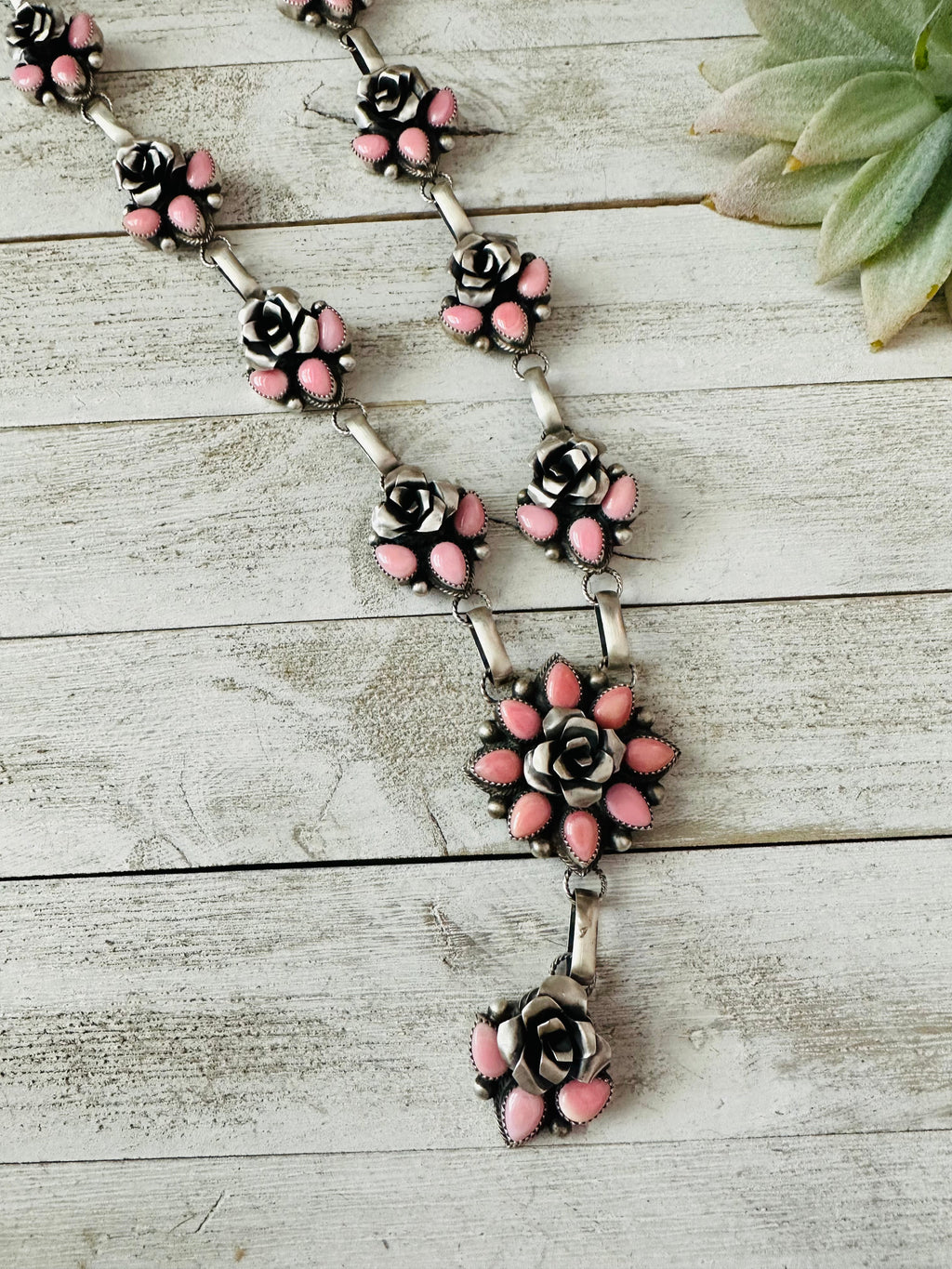 Handcrafted Sterling Silver & Queen Pink Conch Shell Flower Necklace