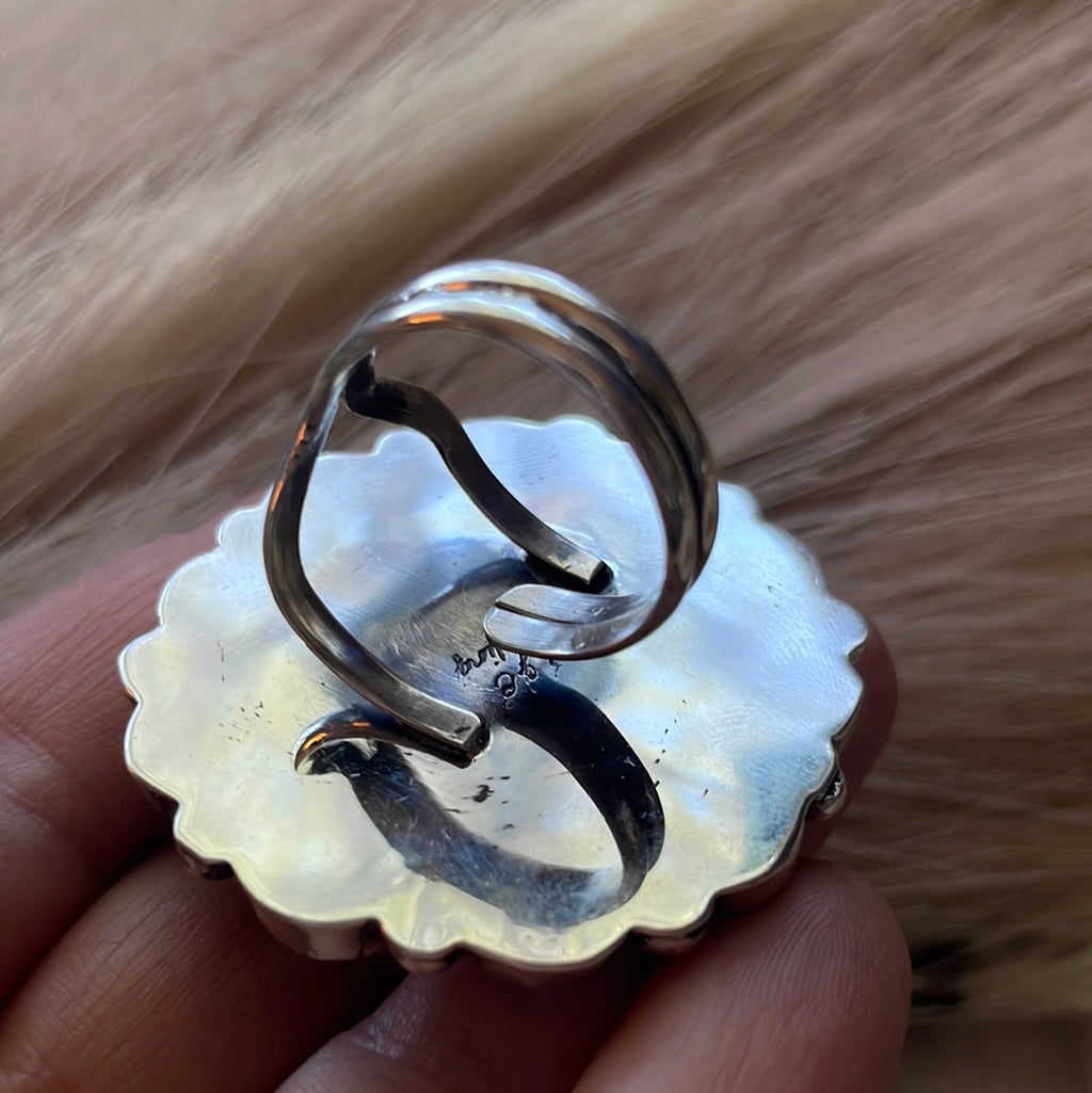Handcrafted Sterling Silver & White Buffalo Adjustable Ring Signed